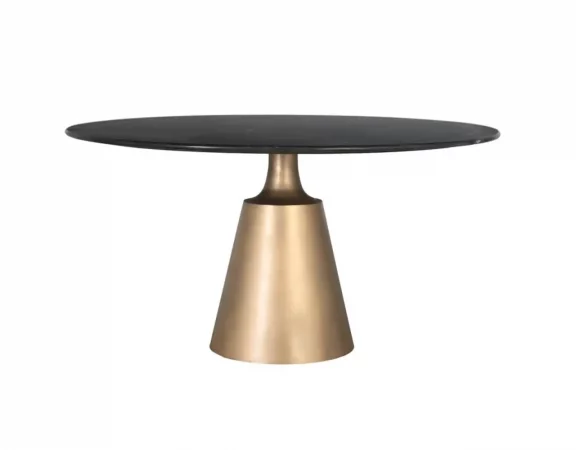 Mesa de Comedor Redonda de Mármol Negro y Base Dorada en Metal – 150 cm de Diámetro-MOVIL (2)