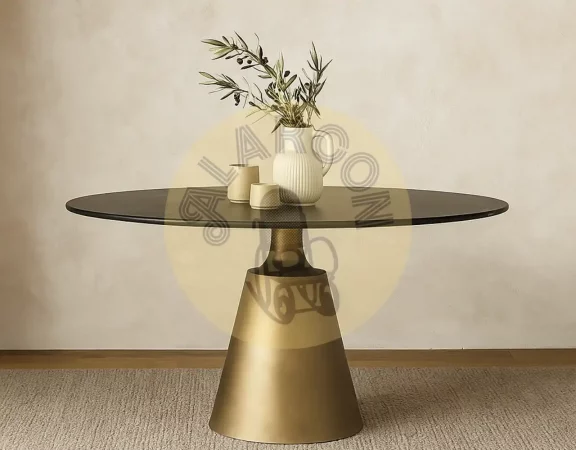 Mesa de Comedor Redonda de Mármol Negro y Base Dorada en Metal – 150 cm de Diámetro-MOVIL (3)