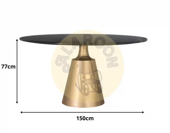 Mesa de Comedor Redonda de Mármol Negro y Base Dorada en Metal – 150 cm de Diámetro-MOVIL (4)