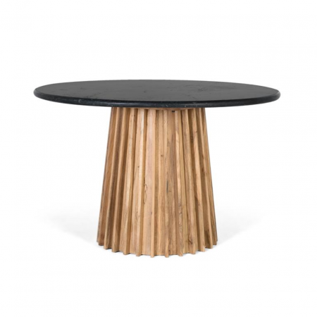 Mesa de Comedor Redonda de Mármol Negro y Madera de Mango de Diametro de 120 cm - GYC (1)