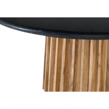 Mesa de Comedor Redonda de Mármol Negro y Madera de Mango de Diametro de 120 cm - GYC (2)