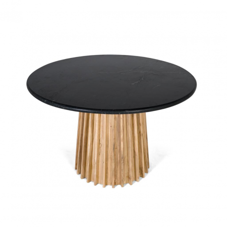 Mesa de Comedor Redonda de Mármol Negro y Madera de Mango de Diametro de 120 cm - GYC (4)
