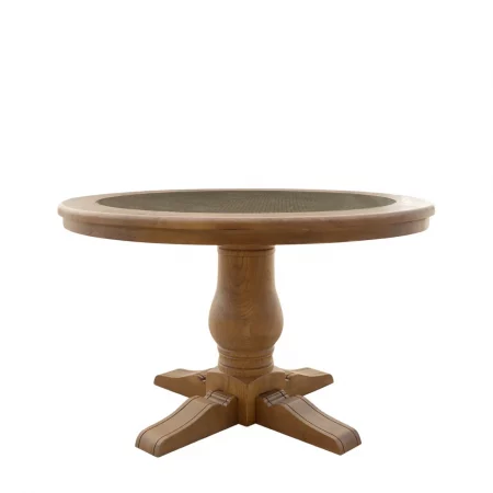 Mesa de Comedor Redonda en Madera de Roble y Ratán 120x76 Cm con una Pata Central - Moycor (1)
