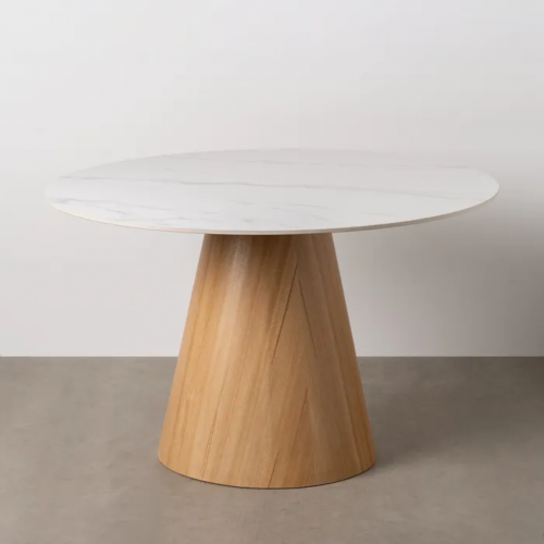 Mesa de Comedor Redondo Blanco-Natural de Ceramica imitando a Mármol - IXIA (1)
