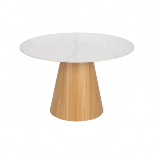 Mesa de Comedor Redondo Blanco-Natural de Ceramica imitando a Mármol - IXIA (2)