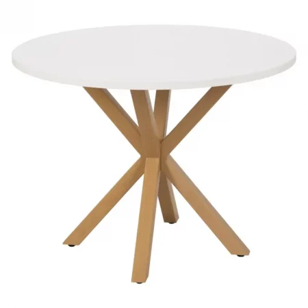 Mesa de Comedor Redondo Blanco Natural y Metal 100 x 100 - IXIA (2)