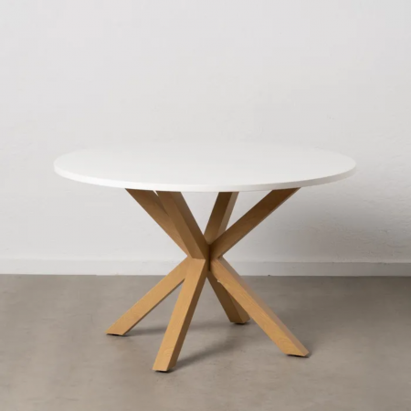 Mesa de Comedor Redondo Blanco Natural y Metal - IXIA (1)