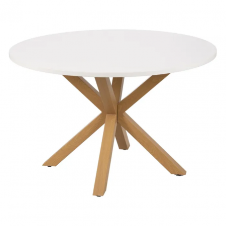 Mesa de Comedor Redondo Blanco Natural y Metal - IXIA (2)