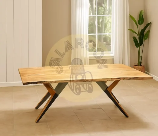 Mesa de Comedor de Madera Maciza de Acacia y Hierro 200x100 cm-MOVIL (1)
