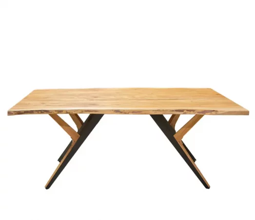 Mesa de Comedor de Madera Maciza de Acacia y Hierro 200x100 cm-MOVIL (4)