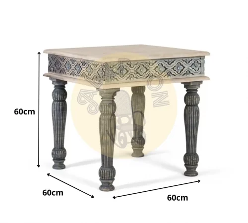 Mesa de centro cuadrada 60x60 cm de madera de mango con diseño artesanal vintage y patas torneadas-MOVIL (2)