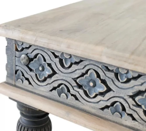Mesa de centro cuadrada 60x60 cm de madera de mango con diseño artesanal vintage y patas torneadas-MOVIL (3)