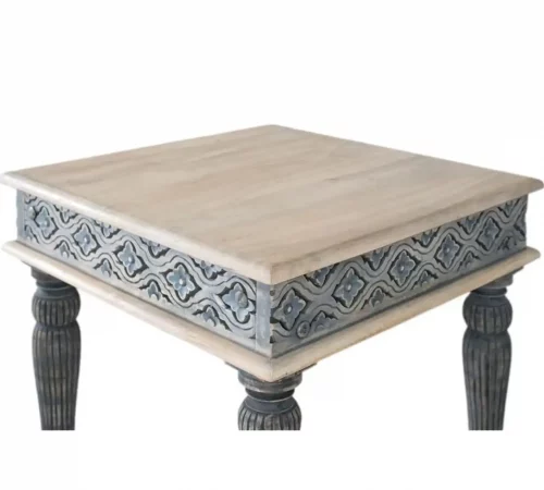 Mesa de centro cuadrada 60x60 cm de madera de mango con diseño artesanal vintage y patas torneadas-MOVIL (4)