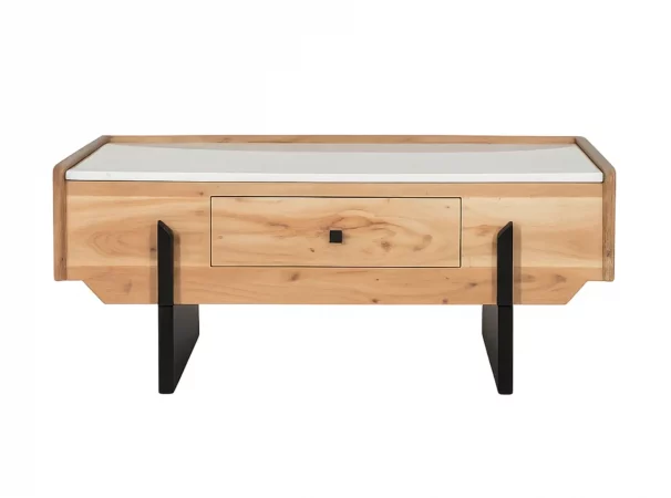 Mesa de centro de madera de acacia y mármol blanco con cajón y patas negras - 100x60x40 cm-MOVIL (1)