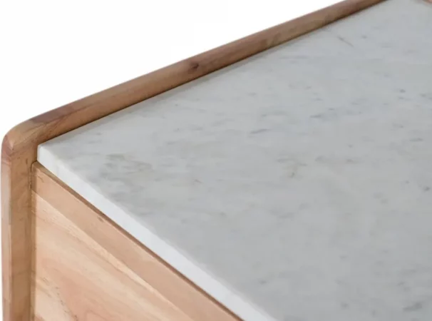 Mesa de centro de madera de acacia y mármol blanco con cajón y patas negras - 100x60x40 cm-MOVIL (7)
