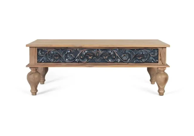 Mesa de centro de teca tallada a mano - 125x65 cm-MOVIL (1)