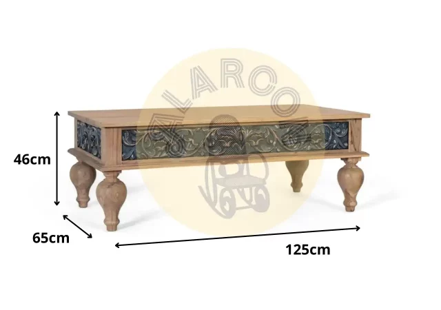 Mesa de centro de teca tallada a mano - 125x65 cm-MOVIL (2)