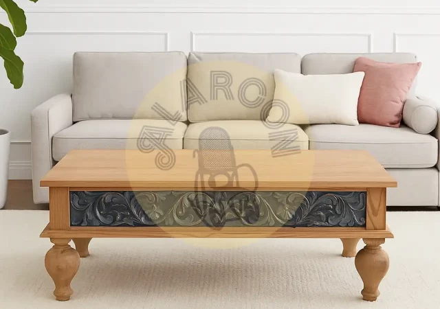 Mesa de centro de teca tallada a mano - 125x65 cm-MOVIL (3)