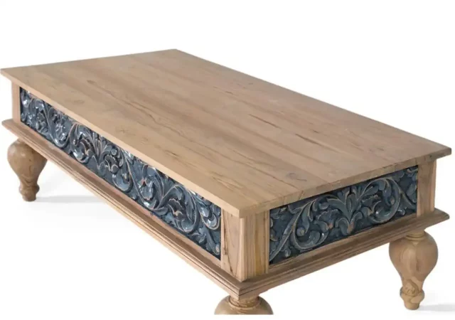 Mesa de centro de teca tallada a mano - 125x65 cm-MOVIL (4)