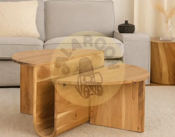 Mesa de centro redonda de madera de acacia con revistero integrado y diseño escalonado – 80x80x42 cm-MOVIL (3)