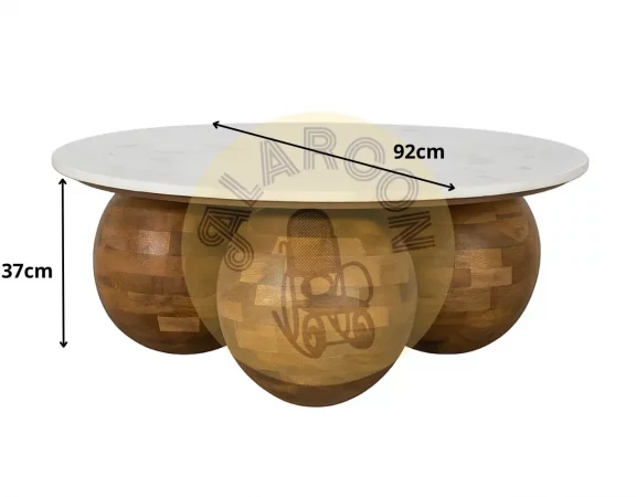 Mesa de centro redonda de mármol y madera - 92x92x37 cm-MOVIL (2)