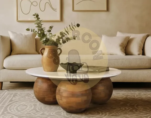 Mesa de centro redonda de mármol y madera - 92x92x37 cm-MOVIL (3)