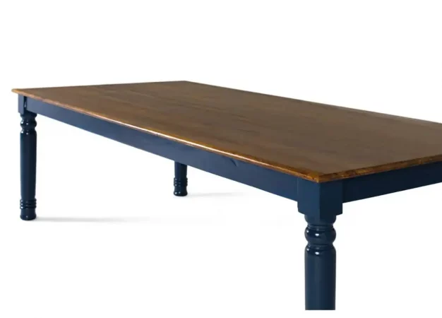 Mesa de comedor de madera de mango 240x110 cm – Tapa tono avellana y patas azules estilo clásico artesanal-MOVIL (2)