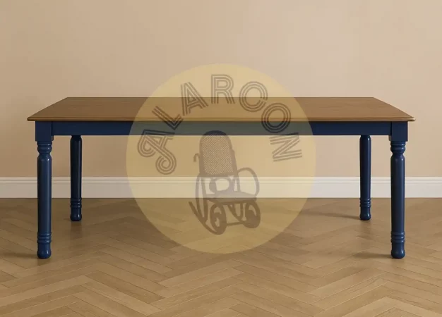 Mesa de comedor de madera de mango 240x110 cm – Tapa tono avellana y patas azules estilo clásico artesanal-MOVIL (4)