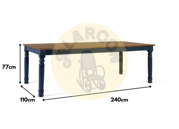 Mesa de comedor de madera de mango 240x110 cm – Tapa tono avellana y patas azules estilo clásico artesanal-MOVIL (5)