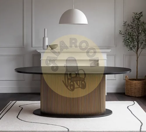 Mesa de comedor ovalada con tapa negra de madera de mango y base dorada en bronce–220x110cm-MOVIL (4)