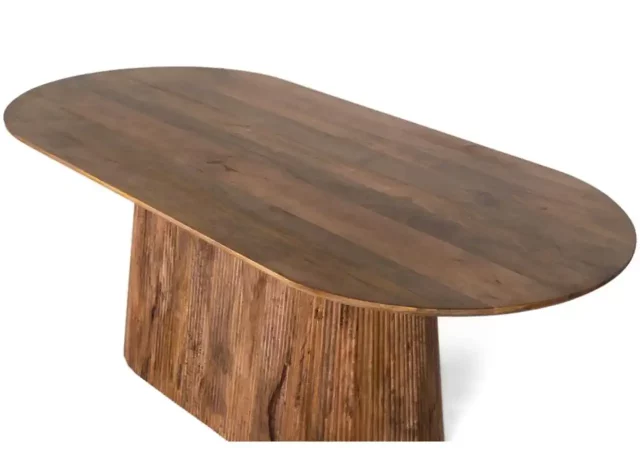 Mesa de comedor ovalada de madera de mango natural 210x100 cm con base escultórica-MOVIL (1)