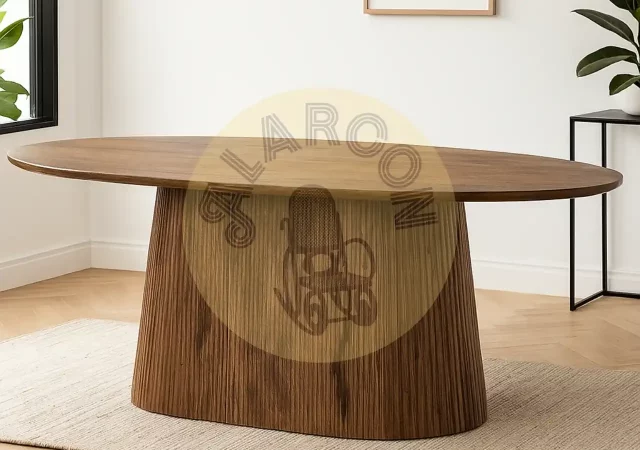Mesa de comedor ovalada de madera de mango natural 210x100 cm con base escultórica-MOVIL (3)