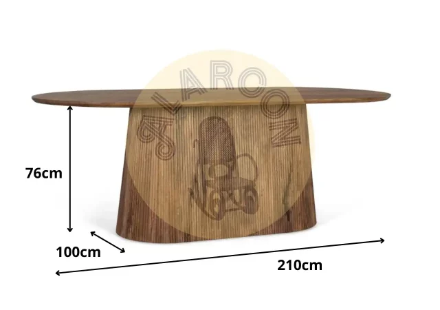 Mesa de comedor ovalada de madera de mango natural 210x100 cm con base escultórica-MOVIL (5)