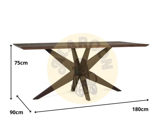 Mesa de comedor rectangular de madera de mango y base de hierro en forma de estrella 180x90x75 cm-MOVIL (2)