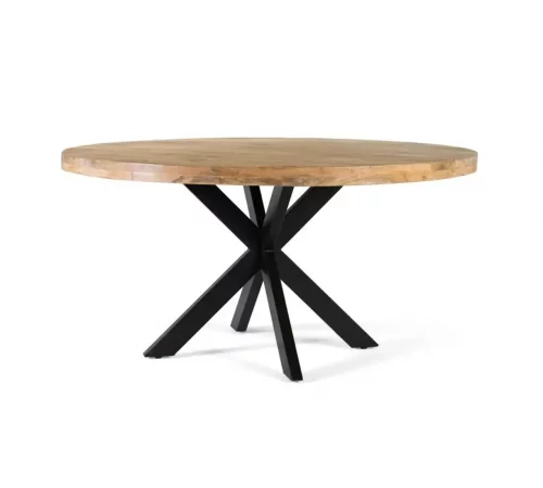 Mesa de comedor redonda de madera maciza de mango con base de hierro negro – 120x120x77 cm-MOVIL (2)