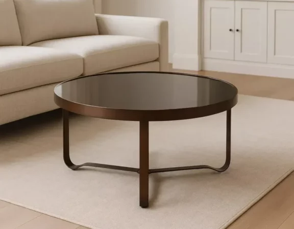 Mesas de Centro Hierro y Cristal Marron Oscuro 80x80x42 Cm - IXIA (3)