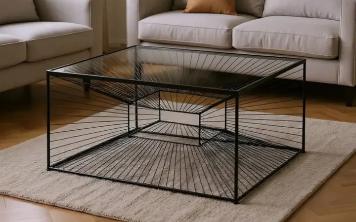 Mesas de Centro Hierro y Cristal Negro 81x81x38 Cm - IXIA (2)