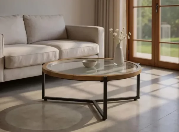 Mesas de Centro Hierro y Cristal Negro Natural 100x100x40 Cm - IXIA (5)