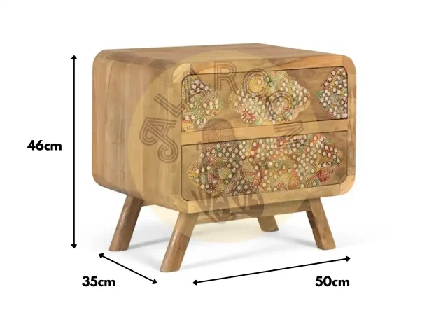 Mesilla de noche de madera maciza con incrustaciones étnicas - 50x35x46 cm-MOVIL (2)