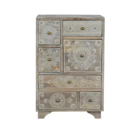 Mesita Auxiliar Madera Mango 7 Cajones Pintada a Mano 42x30x66 Cm - Giner y Colomer (3)