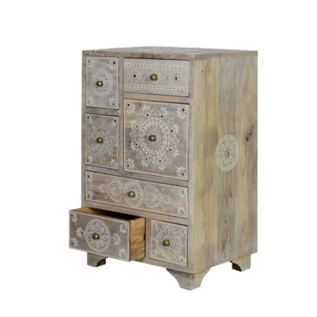 Mesita Auxiliar Madera Mango 7 Cajones Pintada a Mano 42x30x66 Cm - Giner y Colomer (4)