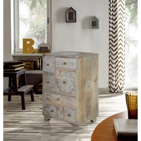 Mesita Auxiliar Madera Mango 7 Cajones Pintada a Mano 42x30x66 Cm - Giner y Colomer (5)