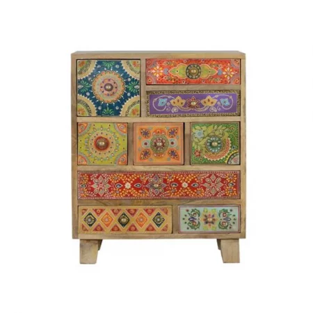 Mesita Auxiliar Madera Mango 9 Cajones Pintada a Mano 52x30x63 Cm - Giner y Colomer (1)