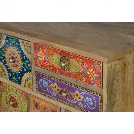 Mesita Auxiliar Madera Mango 9 Cajones Pintada a Mano 52x30x63 Cm - Giner y Colomer (5)