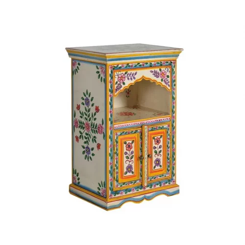 Mesita Auxiliar Madera Mango Pintado a Mano 2 Puertas 48x35x75 Cm - Giner y Colomer (1)
