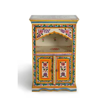 Mesita Auxiliar Madera Mango Pintado a Mano 2 Puertas 48x35x75 Cm - Giner y Colomer (3)