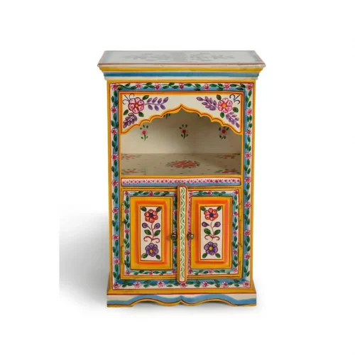 Mesita Auxiliar Madera Mango Pintado a Mano 2 Puertas 48x35x75 Cm - Giner y Colomer (3)