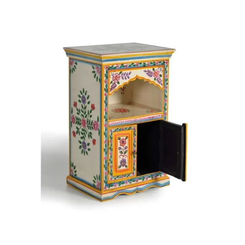 Mesita Auxiliar Madera Mango Pintado a Mano 2 Puertas 48x35x75 Cm - Giner y Colomer (4)