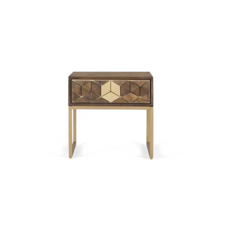Mesita Noche 1 Cajón Madera Mango y Base de Metal Colección Bora Bora 51x40x49 Cm - Giner y Colomer (1)