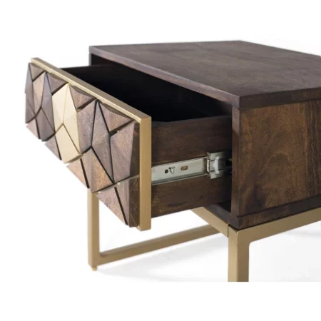 Mesita Noche 1 Cajón Madera Mango y Base de Metal Colección Bora Bora 51x40x49 Cm - Giner y Colomer (2)